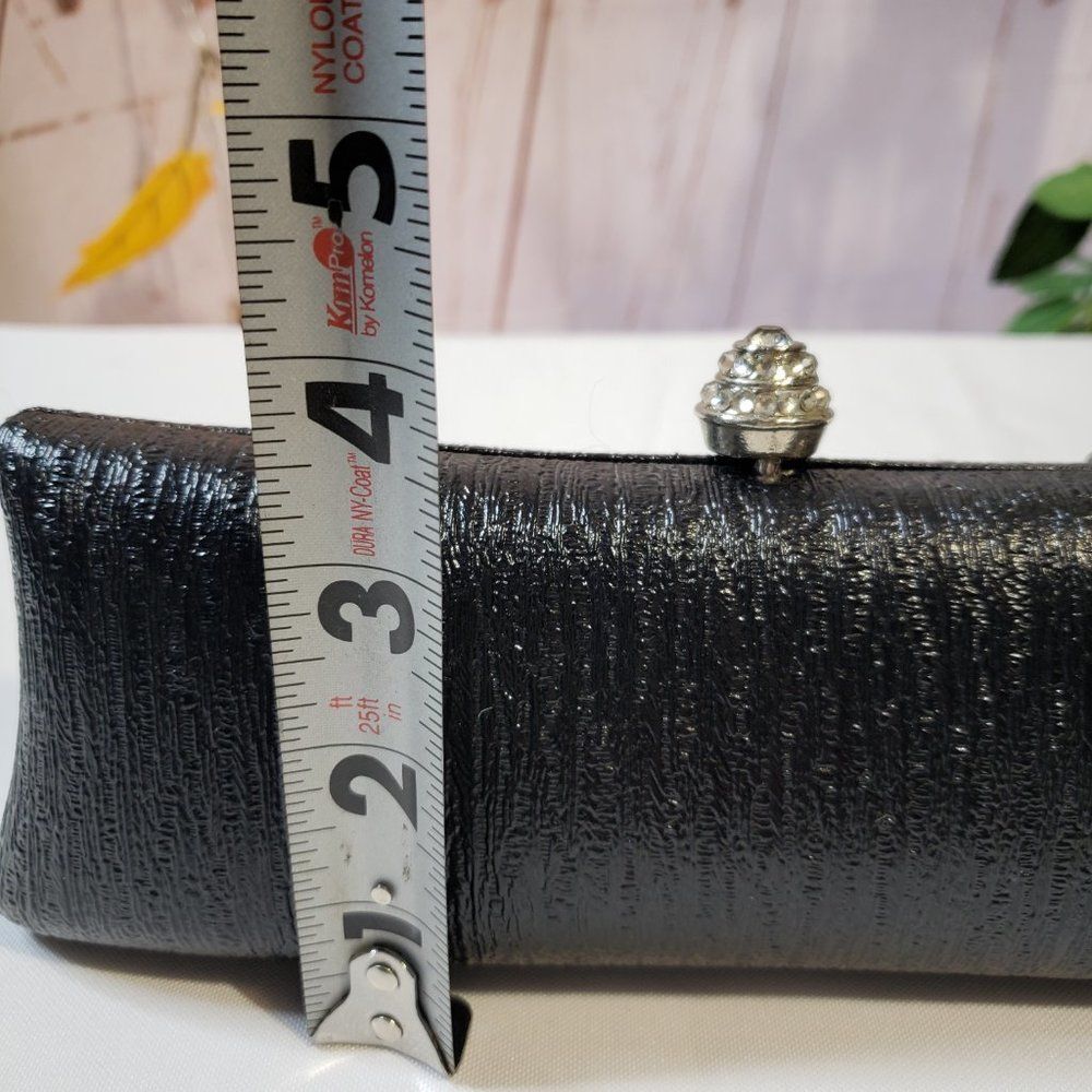 Kate Landry Black Textured Barrel Evening Mini Hand Bag Clutch Purse Chain - Picture 11 of 12